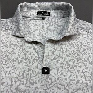 Bad Birdie Men’s Abstract Light Gray & White Patterned Polo Size L